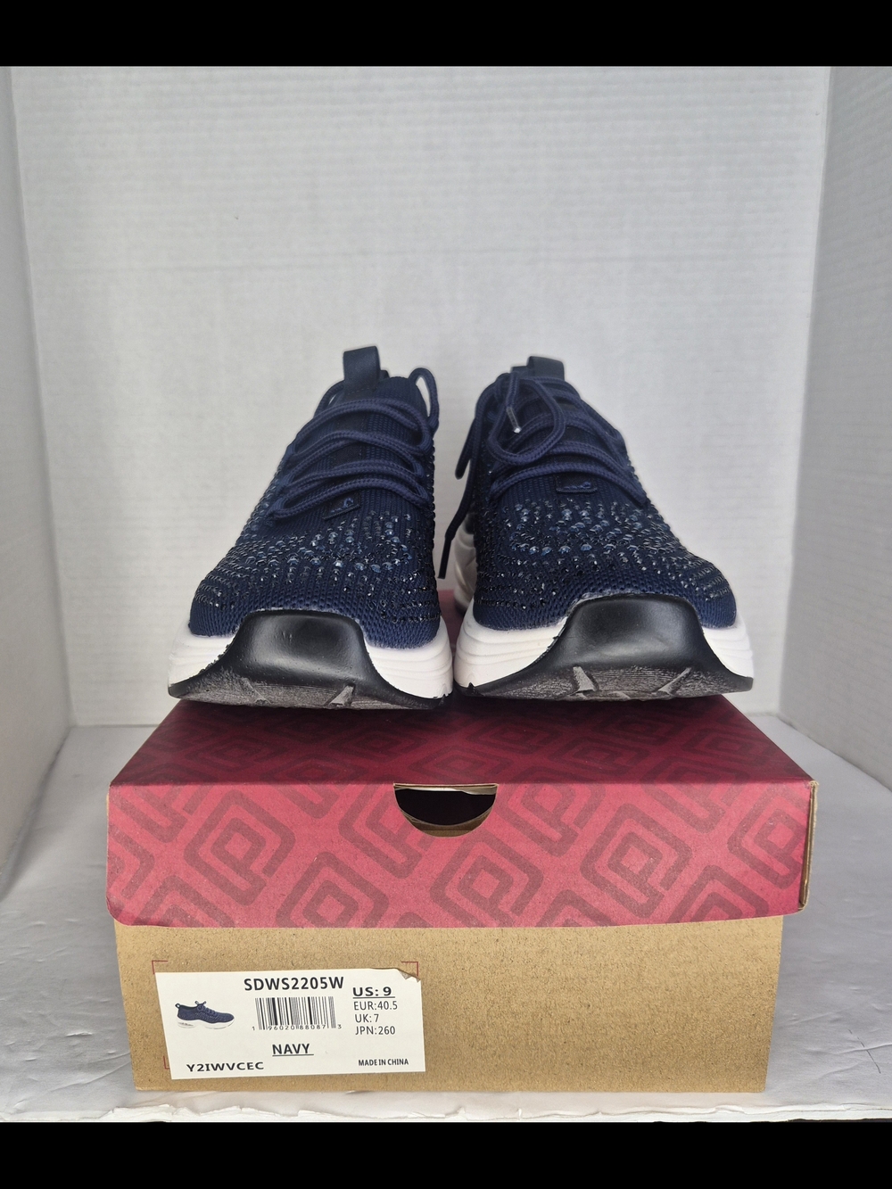 Breathable Navy Blue Knit Women's Sneakers